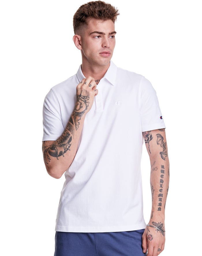 Champion Mens T-Shirt NZ - Jersey Polo White ( 0784-KVOJF )